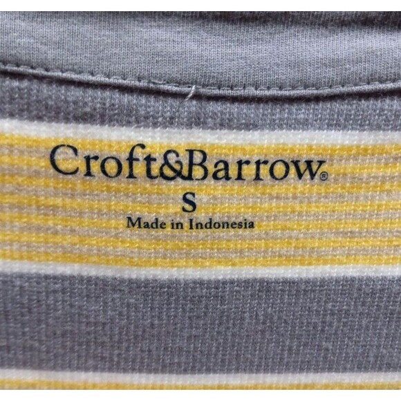 Croft & Barrow Small Tee Striped 3/4 Sleeve Boat Neck Gray Yellow White Stretch - Picture 7 of 7